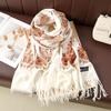 Chic Design Embroidery Scarf Lady Fall Winter Imitation Cashmere Female Wraps Thickened Warm Fringed Woman Shawl Fashion Muffler