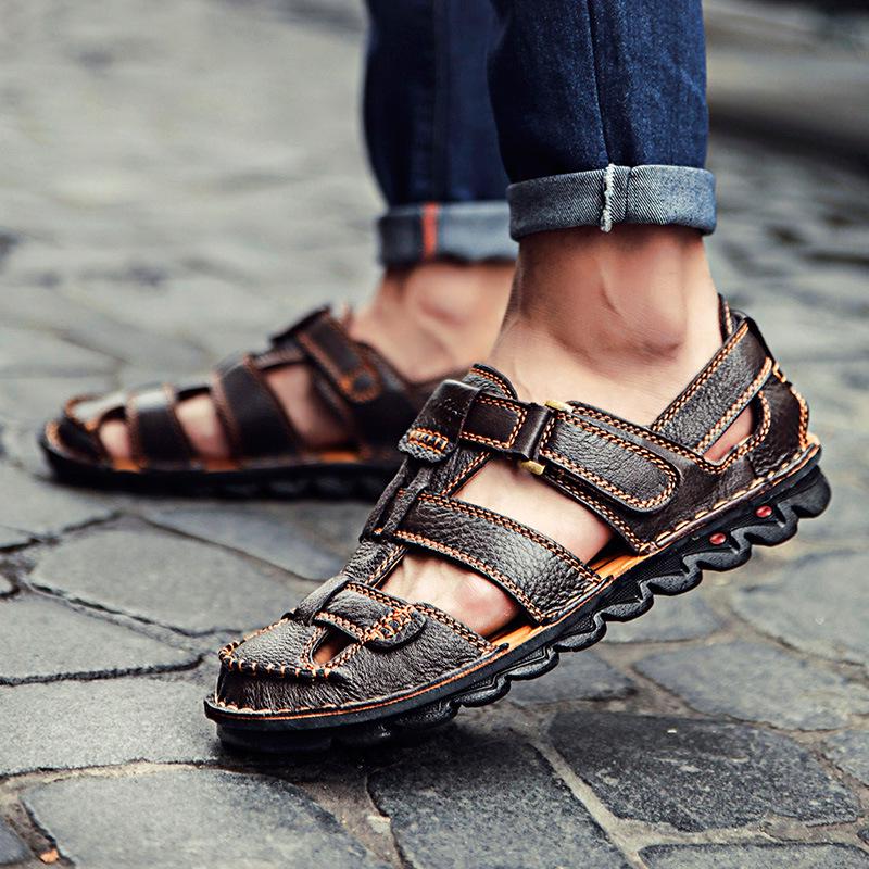 Letní sandály nadměrných velikostí Pánské plážové outdoorové Pánské sandály s uzavřenou špičkou Pánské kožené sandály s uzavřenou špičkou