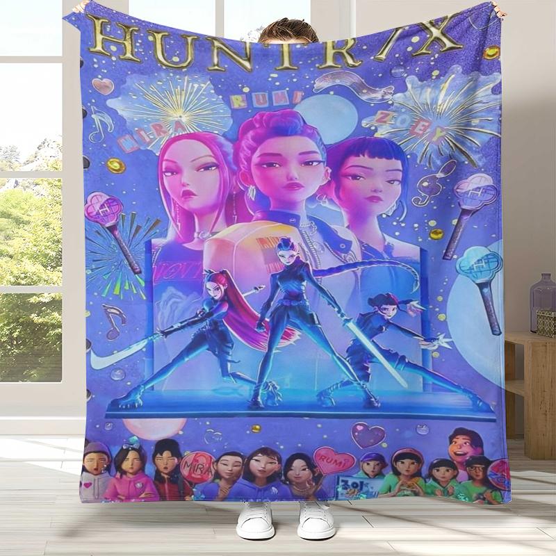 

K-Pop Demon Hunters Golden Saja Boys Flannel Blanket,Ultra Soft Warm Plush Throw for Home Bedroom Bed Sofa Cover Office picnic 75x90cm
