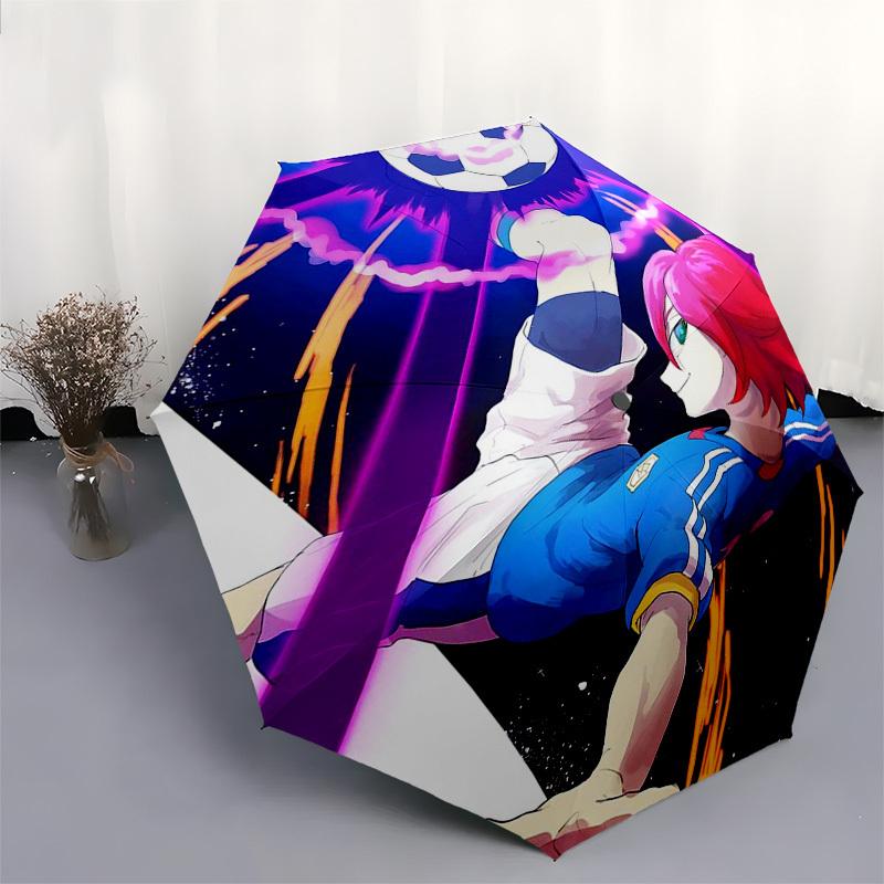 1pc Anime Character Soccer Star Automatic Opening/Closing Outdoor Umbrella - Portable 3-Fold Design with Iron Frame, Perfect for Outdoor Enthusia