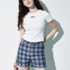MAGOODGAN MINIT 7933 Apron Check Indigo Shorts Hot Pants