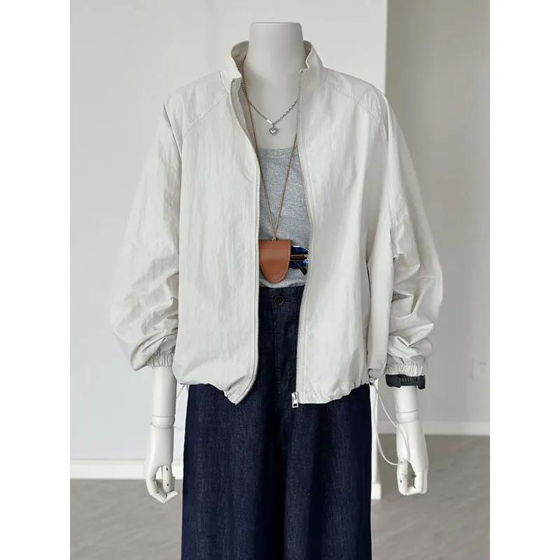 Jachetă de protecție solară cu mâneci lungi pentru femei coreene, jachetă sport de agrement pentru femei de primăvară-vară, palton de culoare uni, stil subțire, îmbrăcăminte exterioară pentru doamne