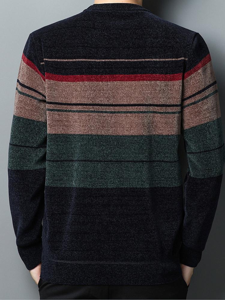 Pull d'hiver chaud pour homme, doublé polaire - Motif géométrique, col rond, manches longues, coupe classique, idéal pour le week-end et les sorties.