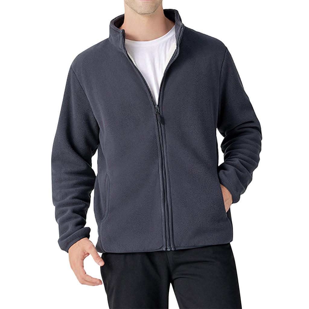 Men's Solid Color Zipper Pocket Work Jacket Men's Casual Lambskin Fleece Jacket
