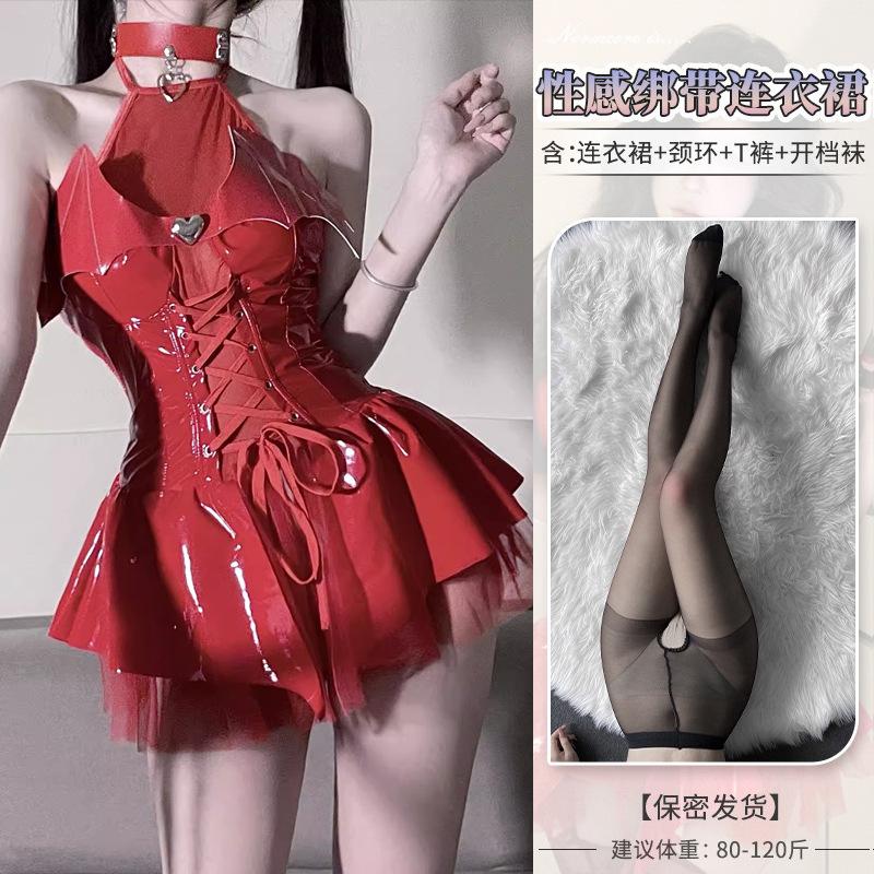 Sexy Lingerie Pure Desire Pu Suit Sexy Cosplay Free of Tight Patent Leather Demon Temptation Off Uniform Woman