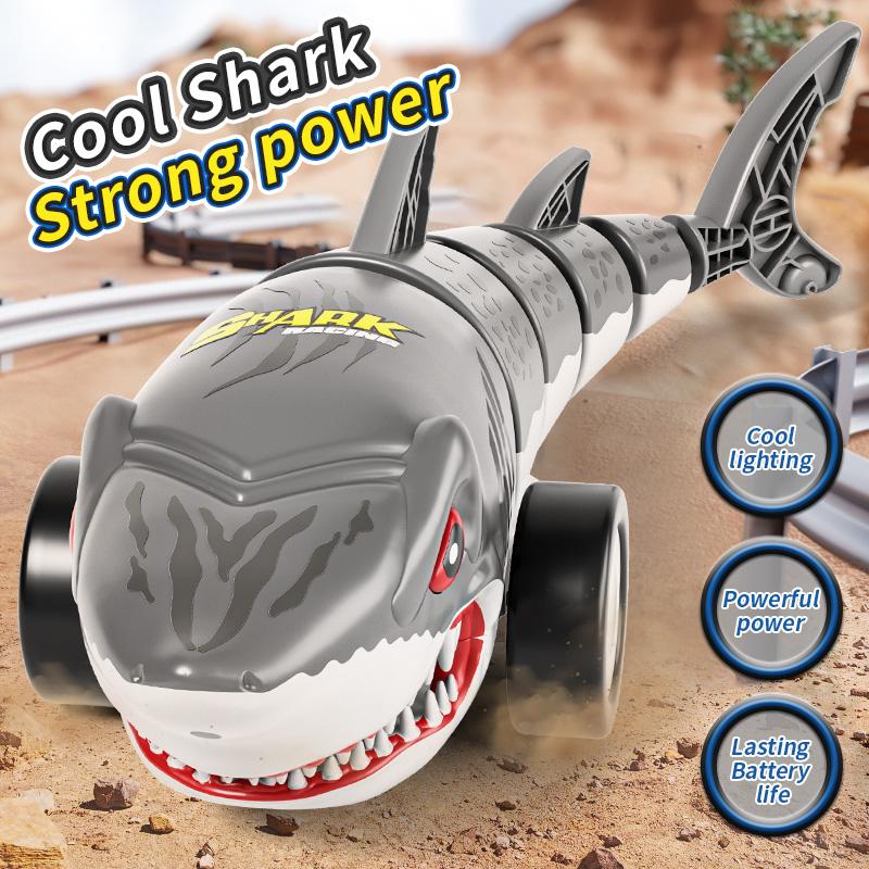 Non-Toxic 2.4G Rc Shark Car With Cool Light Stunt Rotating Swing Tail Children'S Radio Controlled Vehicle Electric Toys For Kid Gifts
