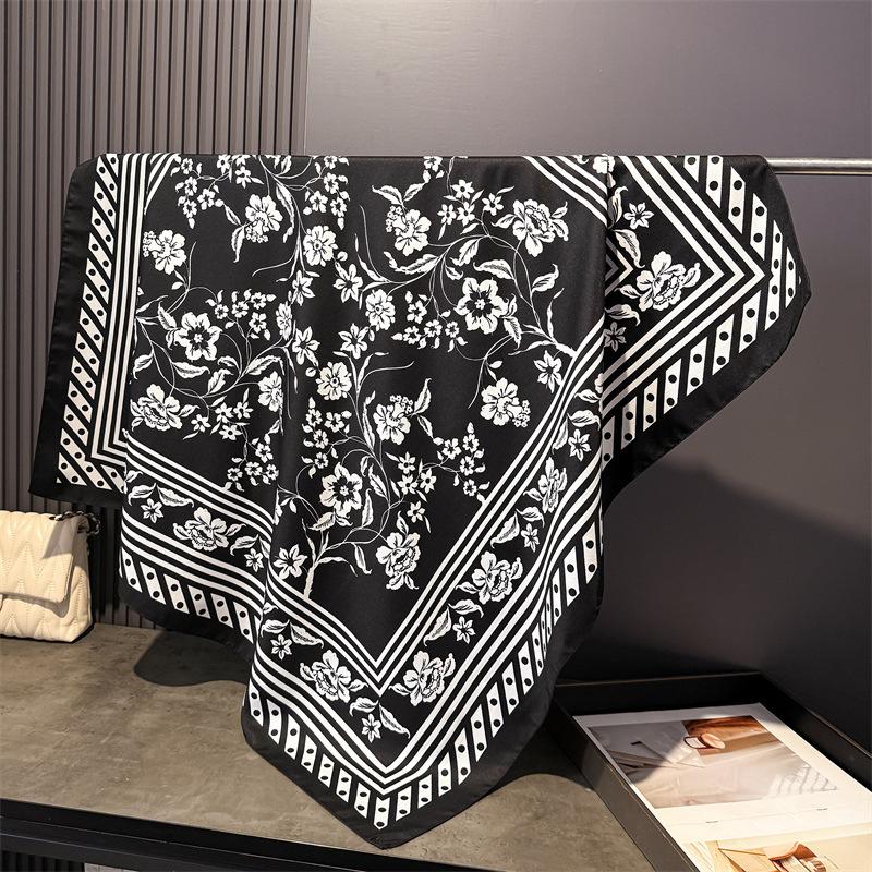 Spring and summer new simulated silk large square scarf printing professional commuting versatile shawl diagonal silk pattern headscarf scarf women