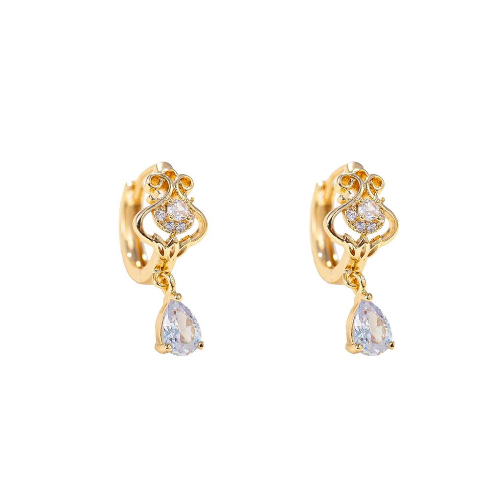 Water Drop Zirconia Earrings Inlaid with Rhinestones for Women, High-End Luxury Jewelry