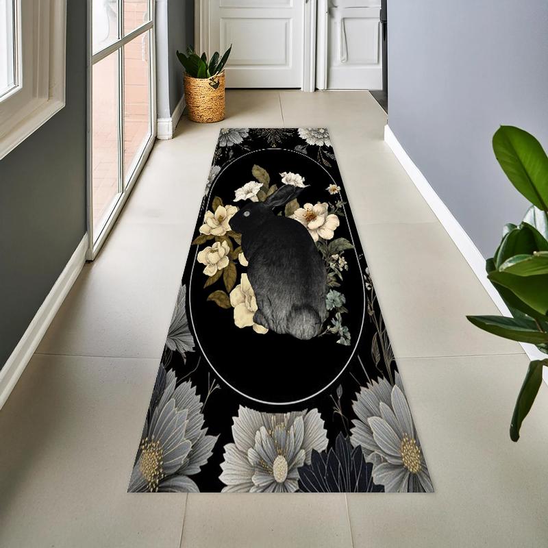 

Enchanting Artistic Bunny Floral Runner Rug Durable Soft Non Slip Carpet for Kitchen Hallway Entryway Cozy Home Decor 40X120CM