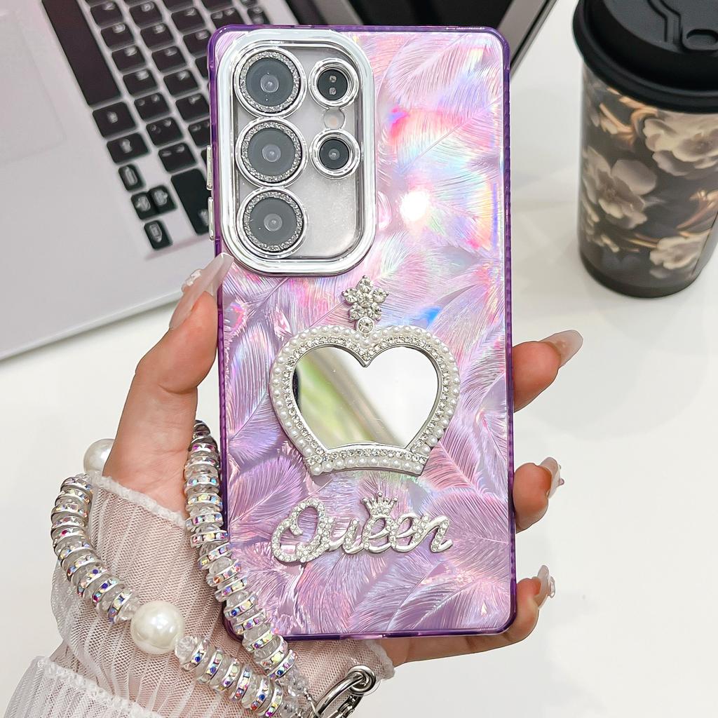 Suitable for Samsung S25 Ultra Tin Foil Pattern IMD Mobile Phone Case Bracelet S24 Flash Powder Lens Film A56 Crown Mirror