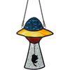 BOXCASA Alien UFO Decor - Stained Glass Window Hanging Suncatcher Showcasing a Cat Abduction Scene, Perfect Alien Lover Gift, Suitable for Alien
