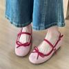French Bow Shallow Mouth Single Shoes Women's Small Height Increase 2025 Spring New One-word Belt Mary Jane Shoes Ballet Shoes