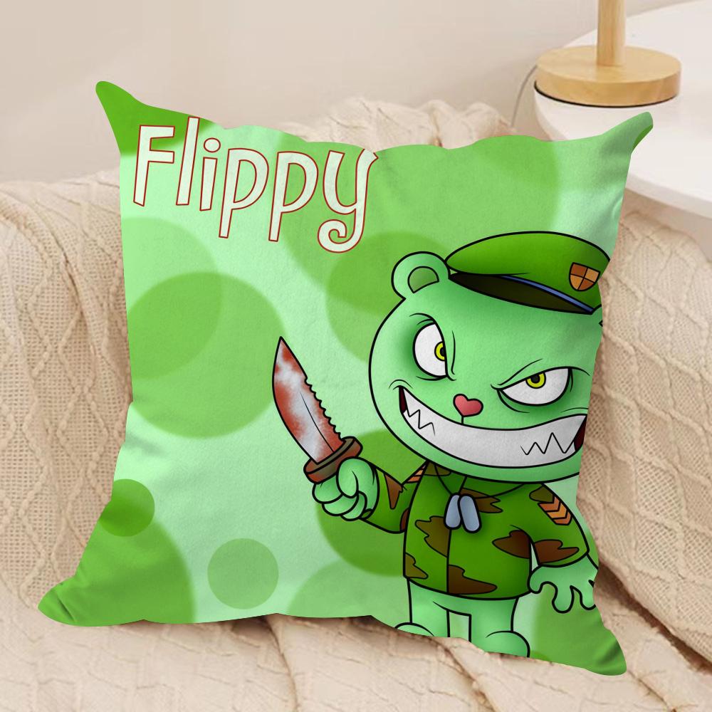 Cartoon Happy T-Tree Friends Cushion Cover Silky Short Plush Invisible Zipper Dustproof Sofa Pillow Case For Home Decor