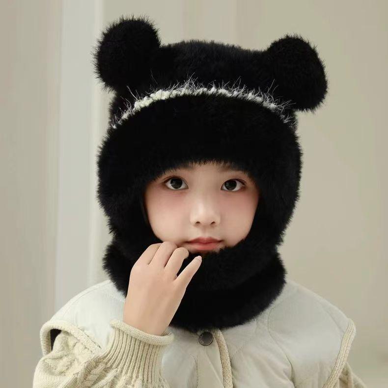 Children's Wool Knit Hooded Hat & Scarf Combo - Windproof, Ear-Protection Pullover for Boys & Girls