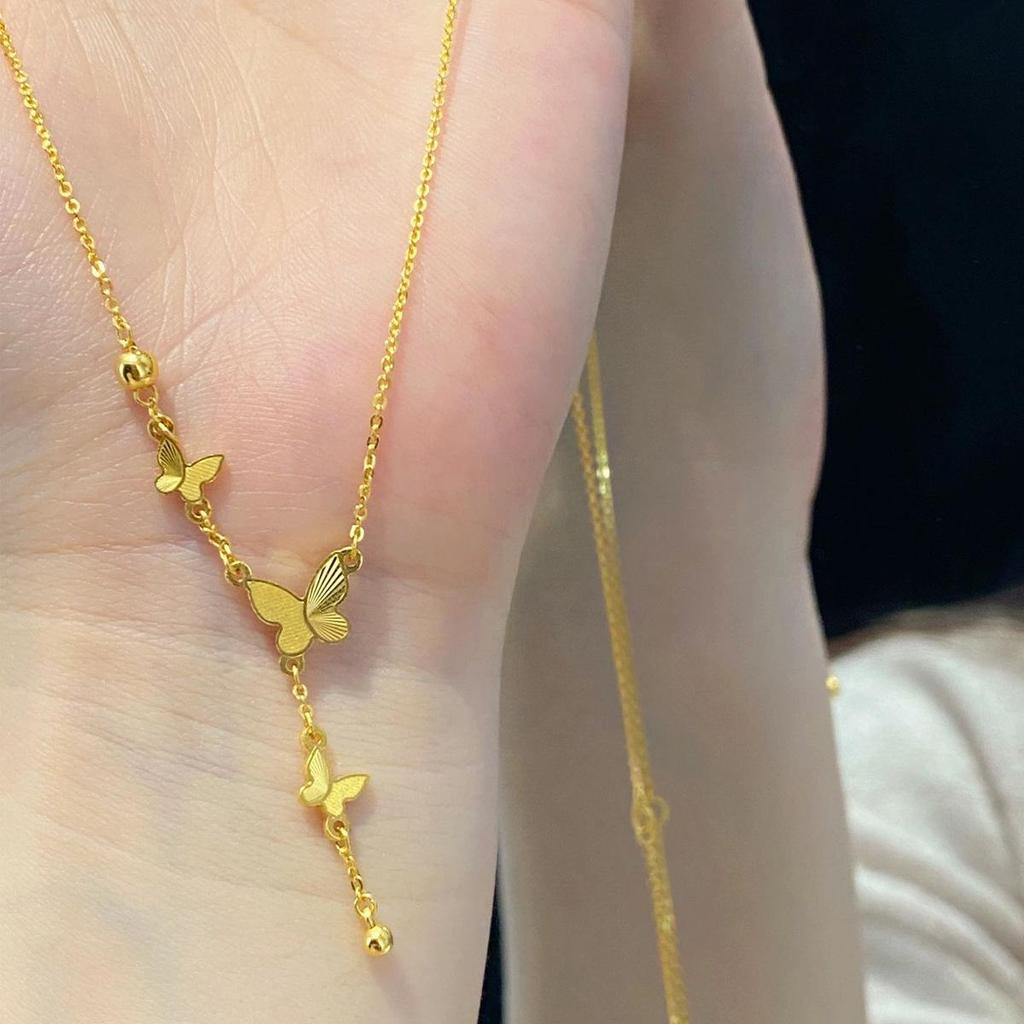 Golden Butterfly Tassel Necklace: Women's Versatile French Style, Elegant Niche Luxury Clavicle Chain.