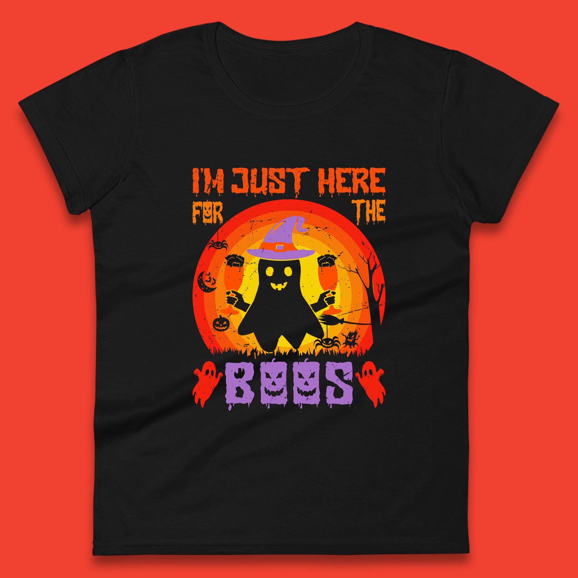 I m Just Here For The Boos Halloween Boo Ghost Witch Hat Horror Scary Womens Tee T Shirt Mens Tops Unisex Top 3XL