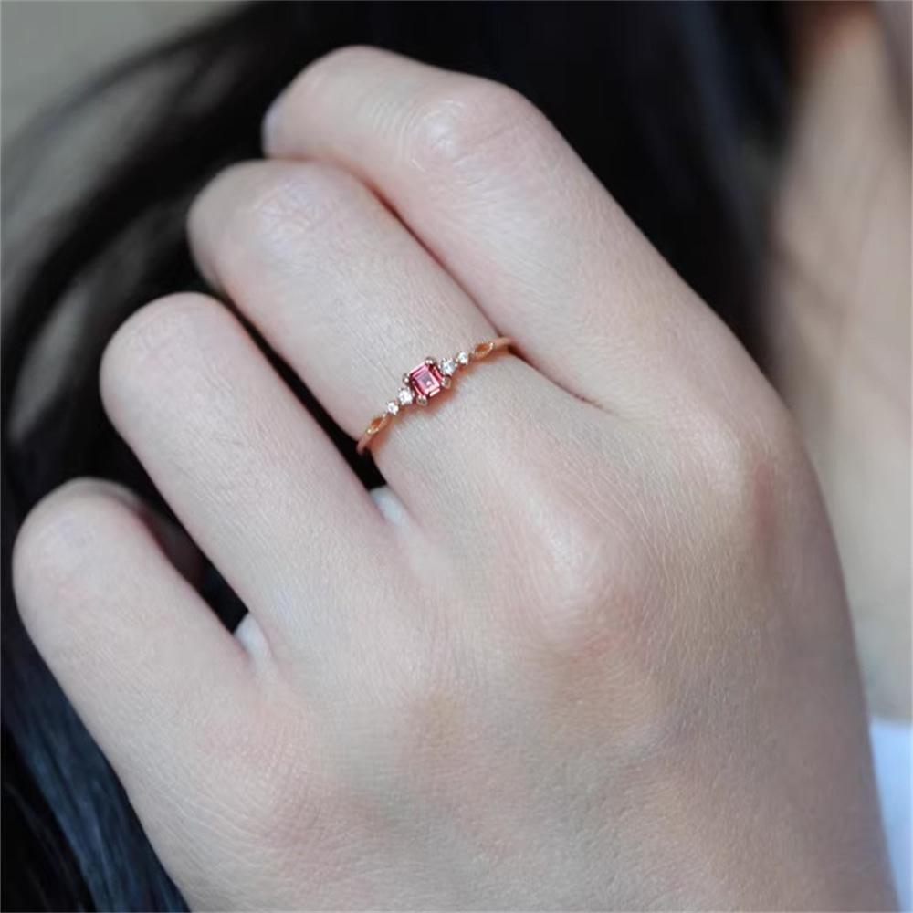Red Square Zircon Ring 925 Sterling Silver ins Delicate Ring Index Finger Ring