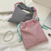 Drawstring Cosmetic Bag Portable Makeup Bag Plaids Lipstick Storage Pouch Toiletry Bag Travel Wash Bag Jewelry Organizers