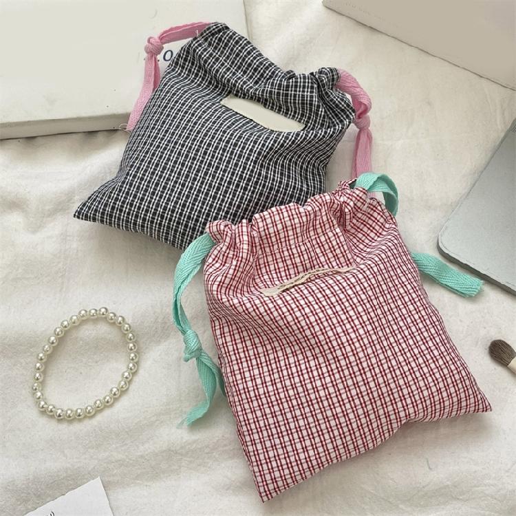 Drawstring Cosmetic Bag Portable Makeup Bag Plaids Lipstick Storage Pouch Toiletry Bag Travel Wash Bag Jewelry Organizers