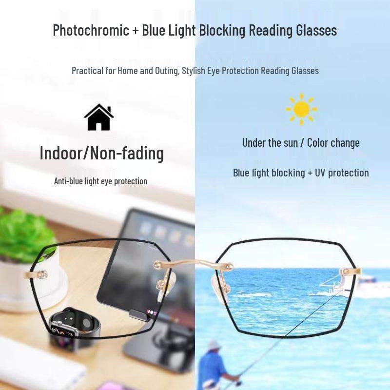 Men's Smart Photochromic Anti-Blue Light Reading Glasses: Fashionable Two-in-One Design, Can Also Be Used As Sunglasses