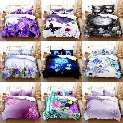 Funda nórdica con diseño de flores azules, tamaño Queen y funda de almohada con cremallera, juego de cama con diseño floral 3D, 3 piezas, 2 piezas, tamaño King, individual, cama doble, fina.