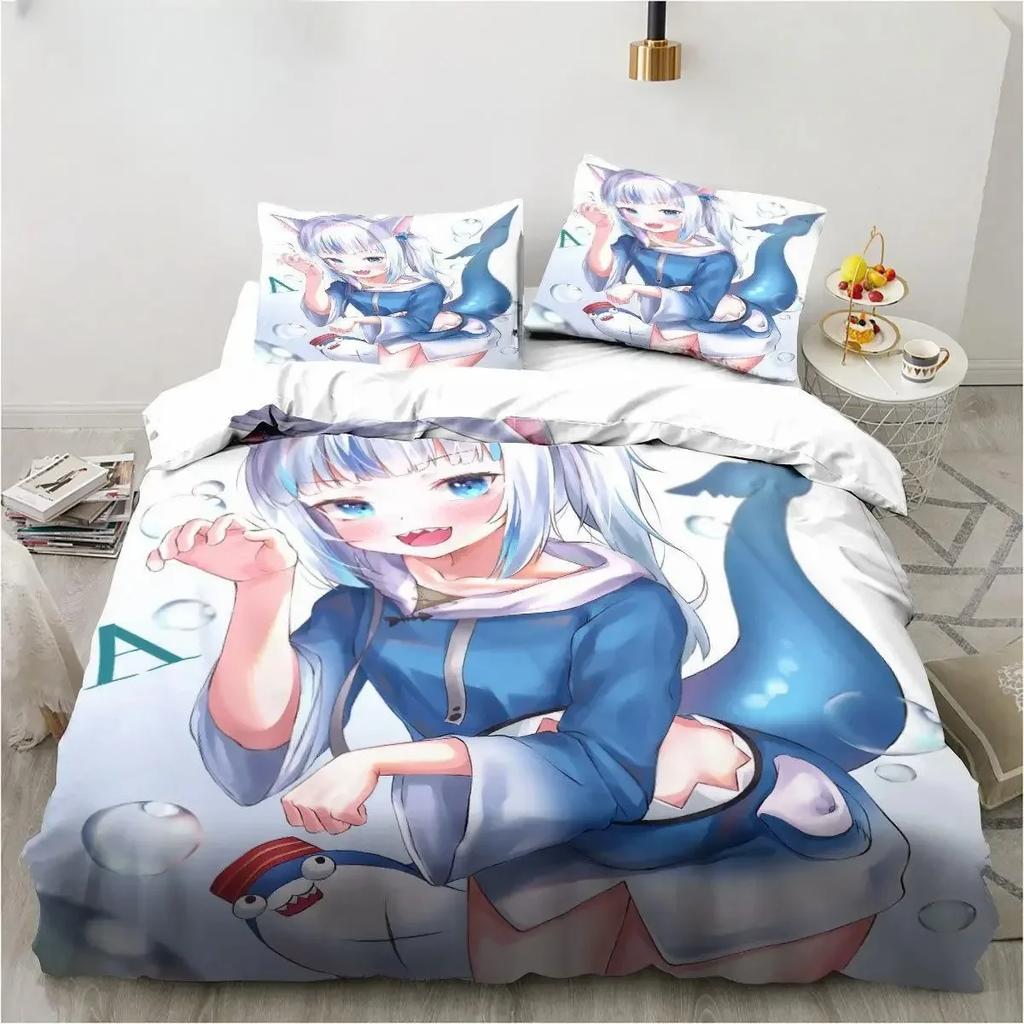 Kawaii Gawr Gura Cute Girl My Angle Bedding Set Printed With Pillowcase Bed Duvet Cover Soft Single Double Queen Super King Size