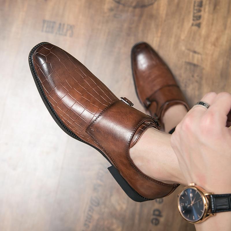 FashionPatent Leather Men Monk Shoes Fashion Loafers Black Brown Slip on Mens Dress Shoes Wedding Party Formal Oxfords Shoes Size 39-45