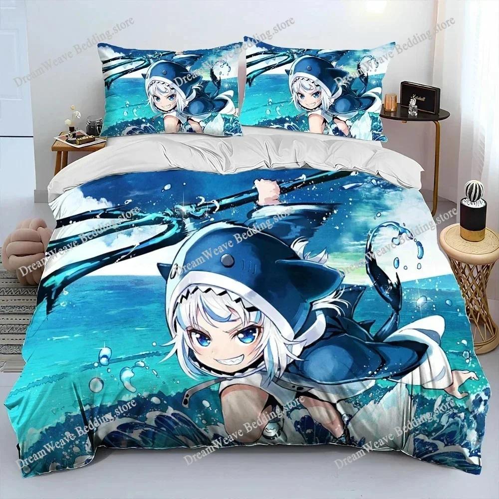 Cute Gawr Gura Hololive Anime Shark Bedding Set Duvet Cover Bed Set Quilt Cover Pillowcase Comforter King Queen Size Boys Adult7