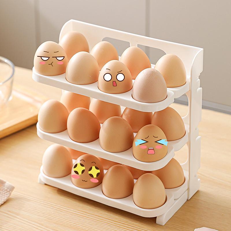 

3 Layer Foldable Egg Storage Box Organizer For Refrigerator Refrigerator Side Door Kitchen Egg Organizer Holder Food Storage белый