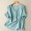Women's Solid Color Cotton And Linen Short-sleeved Embroidered Retro Breathable T-shirt Round Neck Top
