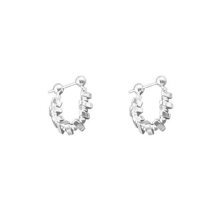 925 Sterling Silver Geometric Crushed Stud Earrings for Women - Korean Niche Design, Hot Selling Ear Jewelry