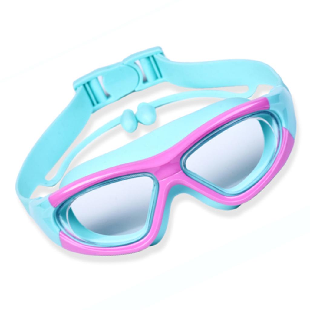 Children Swimming Goggles Clear View Eye Wear Swim Glasses with Ear Plug for Boys Girls Rose Red