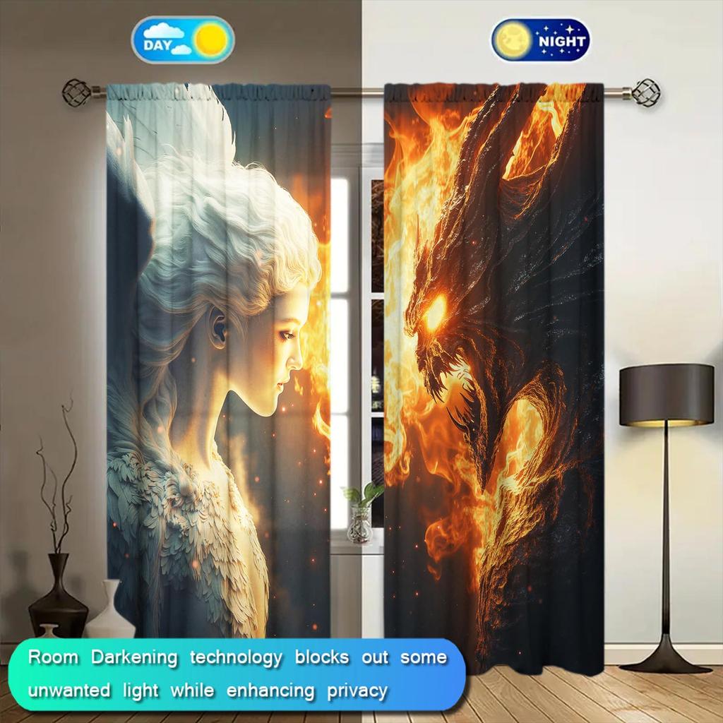 2 Panele Anioły Vs. Zasłony Okienne Wzór Diabłów   Wszechstronny Design Pasujący do Każdego Stylu   Tworzenie Spokojnej Przestrzeni Życiowej