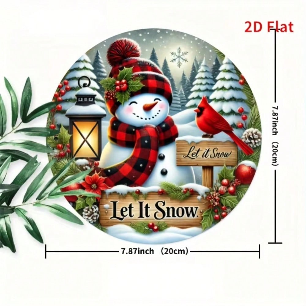 Vintage Snowman Winter Wreath Sign Round Iron Wall Decor TYA23873-20X20CM