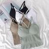 Women's Ribbed Crisscross Strap Camisole, Built-in Bra Sleeveless Tank Top