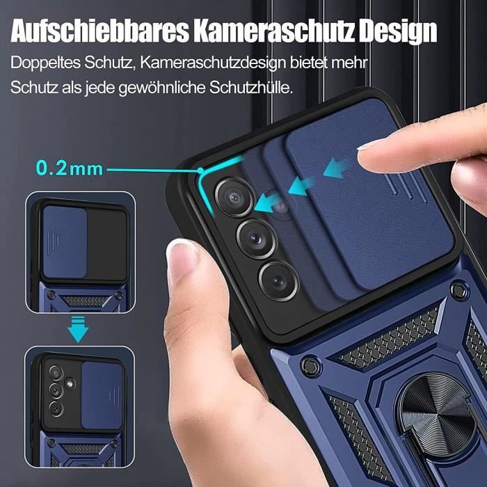 Coque - BOOLING - pour Samsung Galaxy A14 4G-5G - Bleu Marine - Antichoc - Bague Support 360°