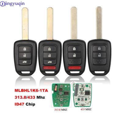 Jingyuqin Car Key PCF7961 Chip Remote Key Fob For Honda 2013-2015 CRV 2013-2017 Accord Civic Fit MLBHLIK6-1TA ID47 313.8/433 Mhz