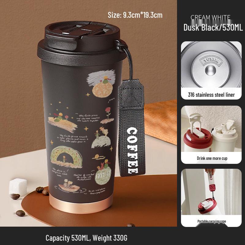 Malý princ 316 Nerezová ocel Izolovaný dětský hrnek se slámkou - Přenosná edice pro kávu a narozeninový dárek