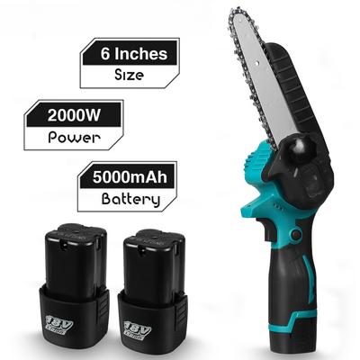 Mini Scies Électriques sans Fil 6 Pouces Scie à Chaîne Une Main Outil de Coupe pour Bois Outils Électriques Bleu