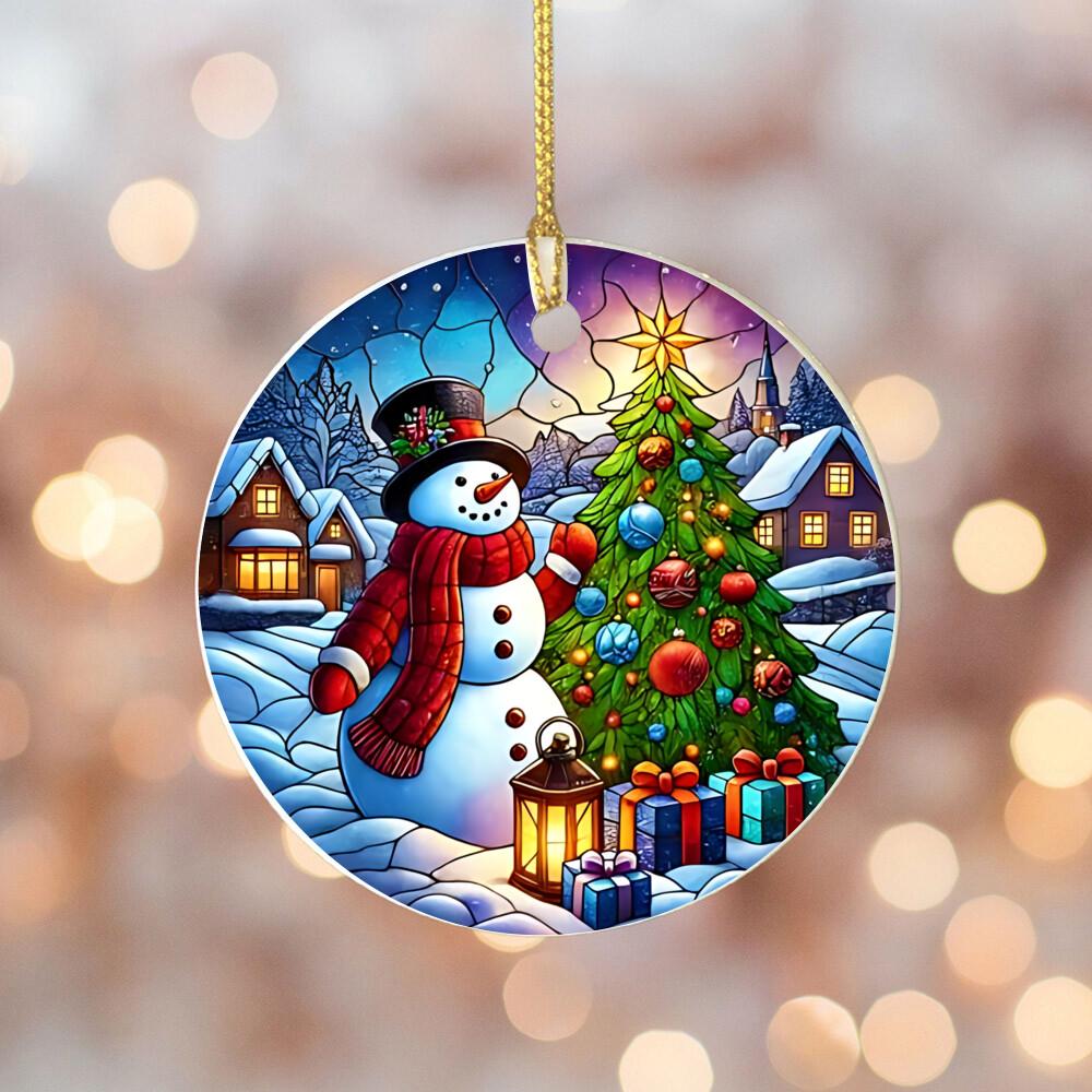 Christmas 2025 Ornament Christmas Decoration Holiday Gift Idea Round Ceramic Ornament Gift Exchange Xmas Tree Decor