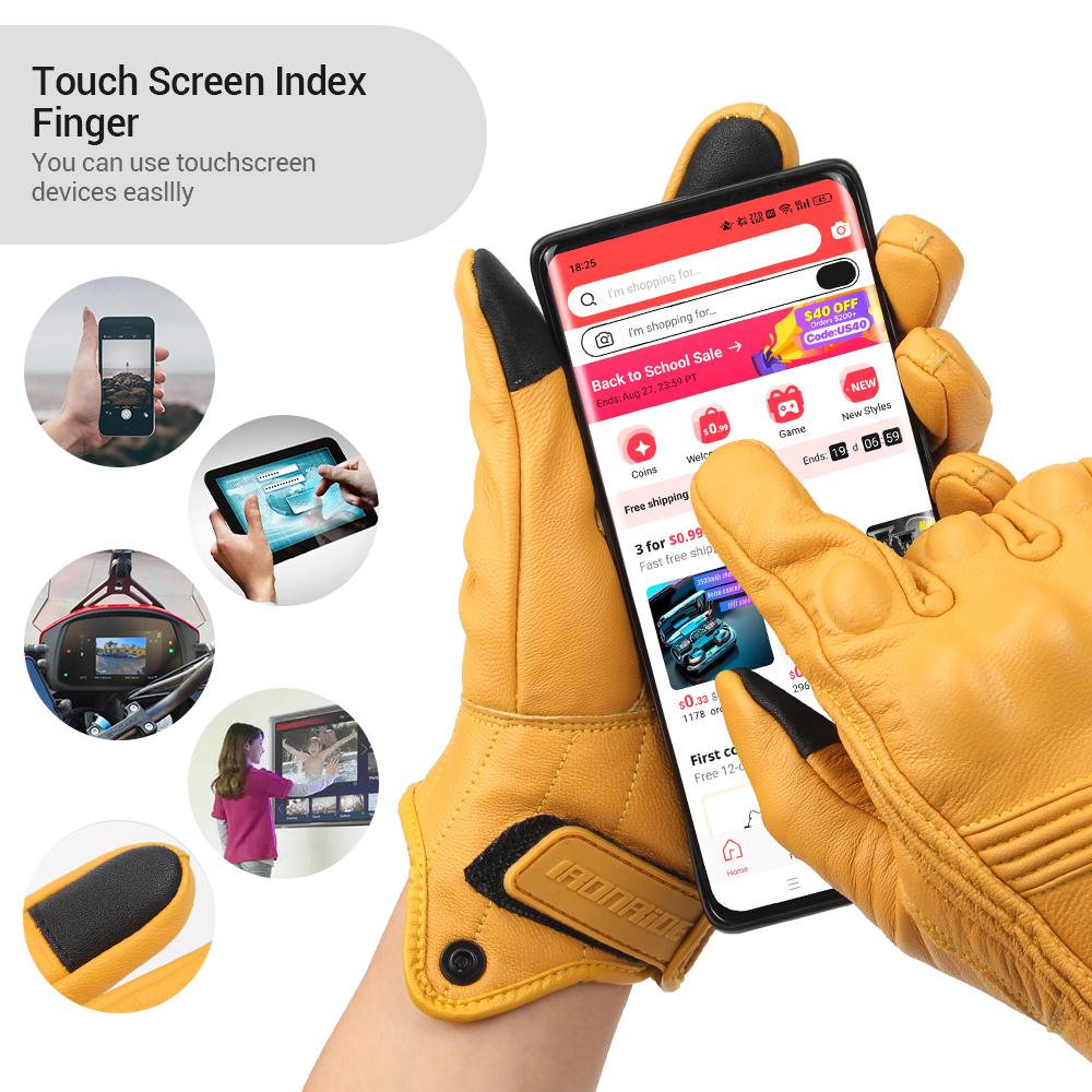 New Motorcycle Gloves Leather With Hole Men Motorbike Riding Gloves Touch Screen Breathable Moto Motocross Anti Fall Black