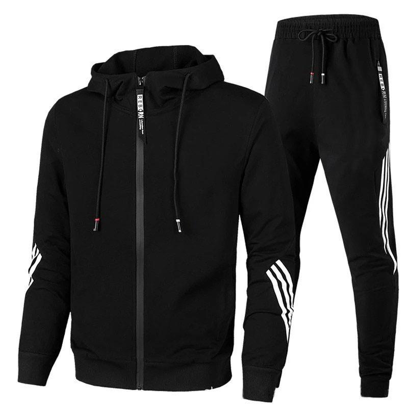 Mens Casual Sportswear Set Hooded Long Sleeve Top Full-Length Pants Lightweight Athletic Outfit