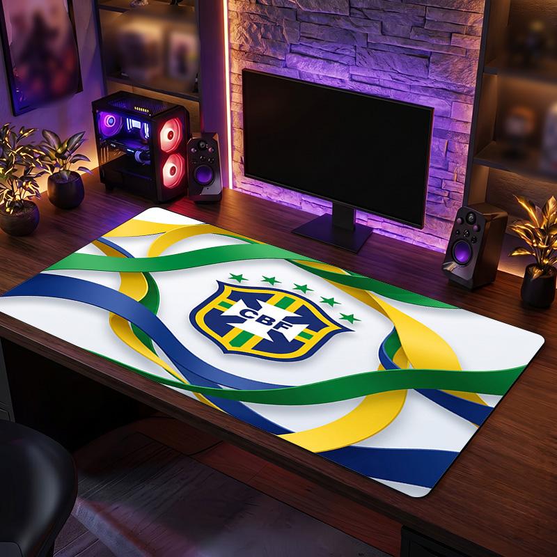 Brazil Football Crest Mouse Pad, Extended Non Slip Rubber Desk Mat for Gaming Office Laptop Fan Gift
