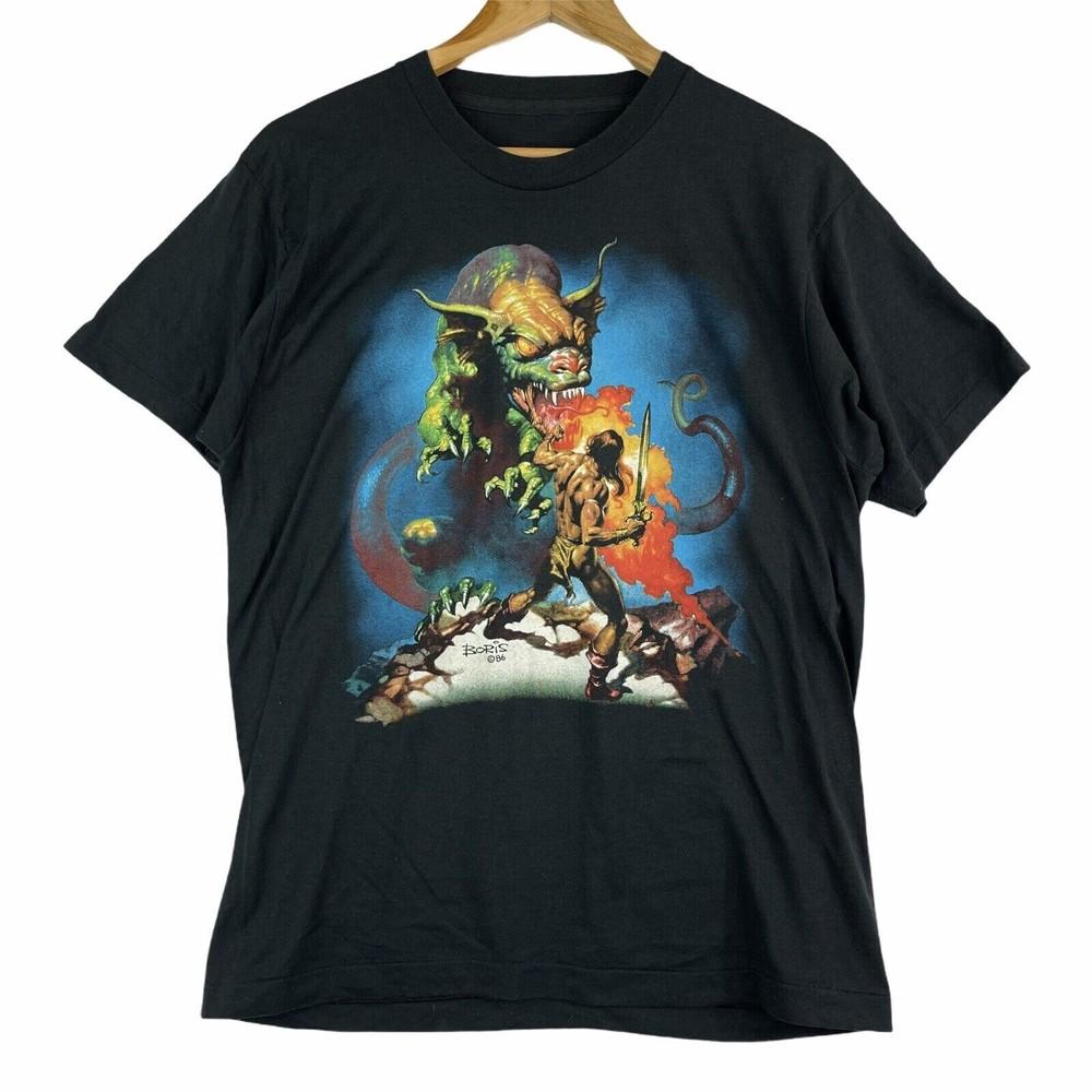 1986 VTG BORIS VALLEJO Conan The Barbarian Shirt Black Unisex S-5XL 1H0087 Unisex T-Shirt S