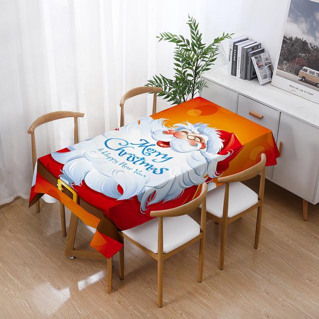 Christmas Tablecloths Holiday Decorations Santa Claus Printed Home Kitchen Table Stain -Resistant Tablecloths  Year Gifts