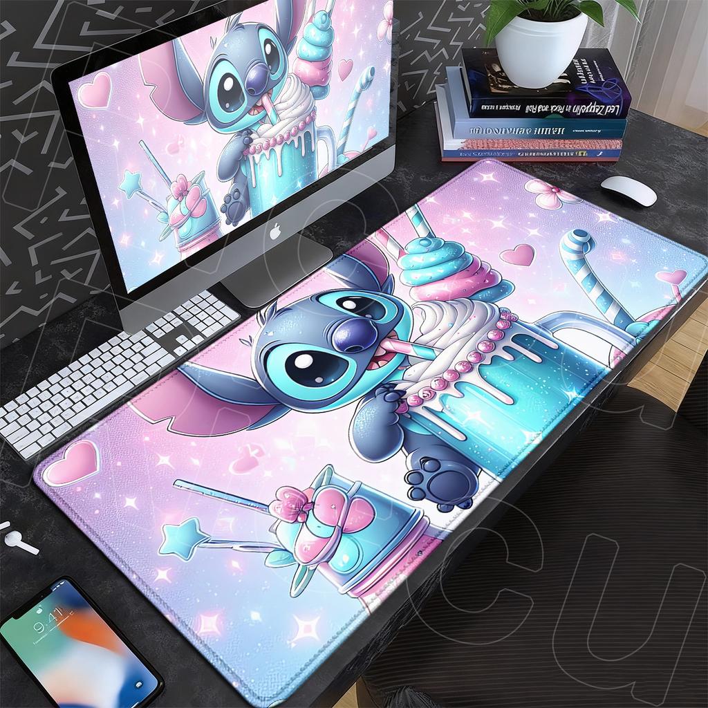 New Anime Mousepad Stitch And Angel Cute Office Deskmat 90x40cm Large Cartoon Gamer Cabinet Carpet Non-slip Keyboard Accessories