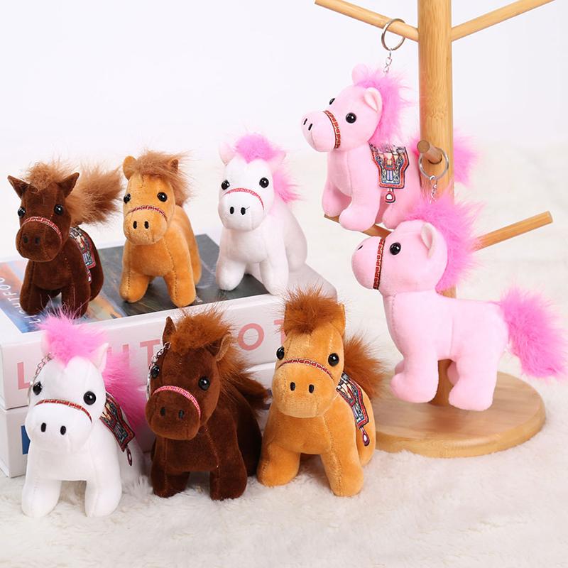 10cm Roztomilý Mini Přívěsek Kůň Klíčenka Plyšová Hračka Kawaii Zvíře Simulace Vycpaná Panenka Dekorace na Tašku Děti Znamení Zvěrokruhu Kůň Dárky