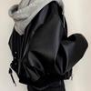 Korean PU Leather Jacket Women Hooded Loose Spring Autumn Zipper Fake Two-Piece Versatile Outerwear