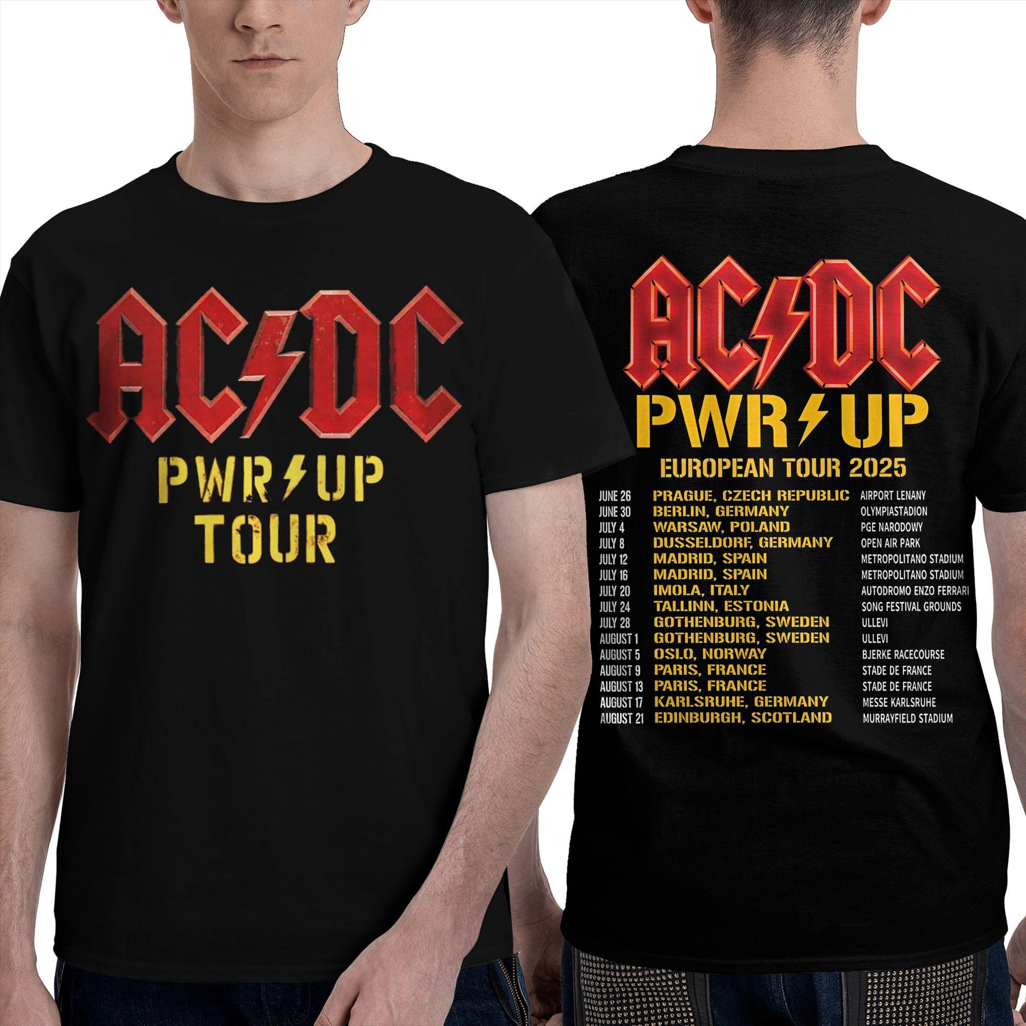 

AC Pwr Up World Tour DC EUROPE 2025 Graphic Print T Shirts for Men Women Pure Cotton Tee Shirt Clothes Sweat-absorbent T-shirt S