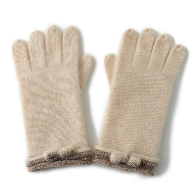 Кашемировые новые WoCycling Утолщенные Теплые Цветные Вязаные Пятипалые Перчатки с Бантом One size